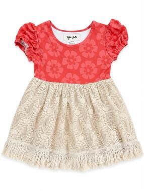 Taylor Joelle Girls Floral Lace Fringe Dress Size 3 Boho Boutique